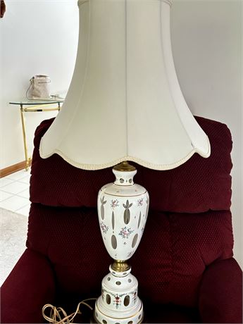 Moser Bohemian Czech Hand Painted Glass Tall Table Lamp Silk Shade
