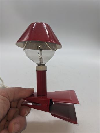 Mid Century Red Metal Clip On Book Lamp