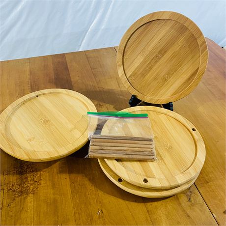 Wood Three Tiered Serving Lazy Susan (Set of Two)