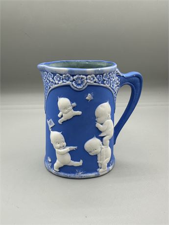 Antique Rose O'Neill Kewpie Bisque Blue Jasperware Creamer Cup