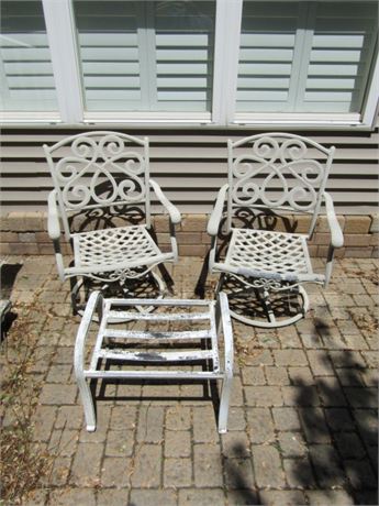Wrought Iron Swivel Patio Chairs and Ottoman