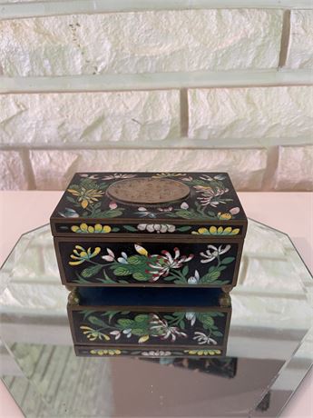Cloisonne Enameled Cigarette Box with Jade Medallion