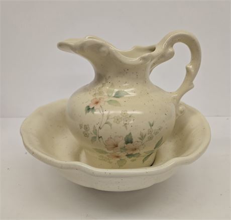 Vintage Floral Water Pitcher and Basin