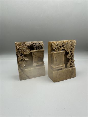 Hand Carved Asian Soapstone Bookends