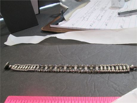 Vintage 7" "a e a" Silver Wide Bead Link Fancy Bracelet w/ Clasp