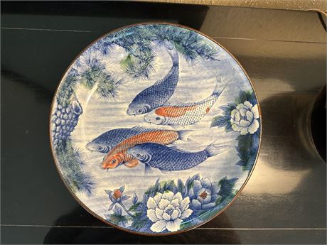 12in Vintage Japanese Toyo Koi Fishpond Porcelain Bowl