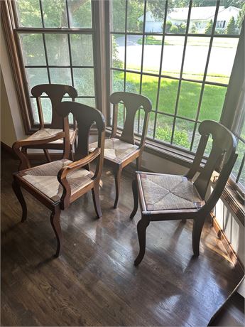 Wood and Wicker French Country Dining Chairs