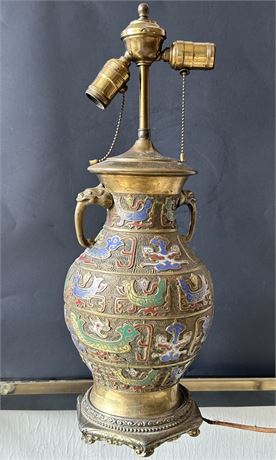 Antique Chinese Champleve Enamel Brass Table Lamp