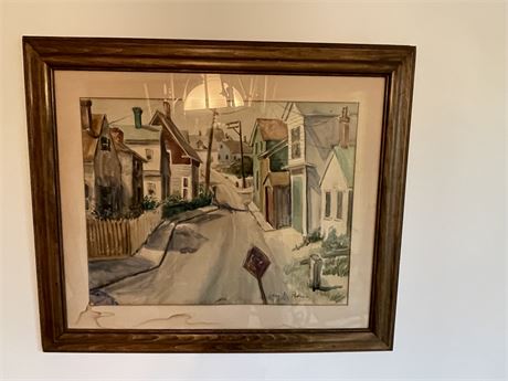 Sara M. Parker Signed Watercolor of a Street Scene