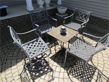 Metal Patio Chairs and Stone Top Table