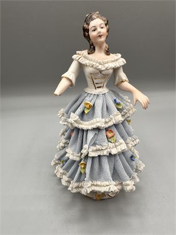 Antique Dresdan Porcelain Lace Victorian Figurine