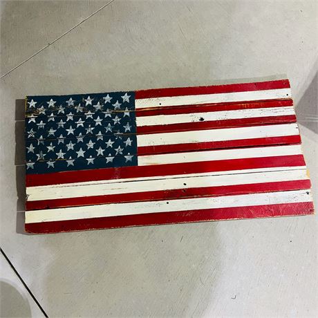 Hand Crafted & Painted Americana Wood Plank Flag