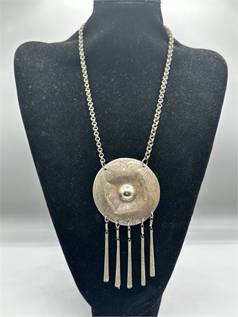 Vintage Silver Tone Large Pendant Necklace India
