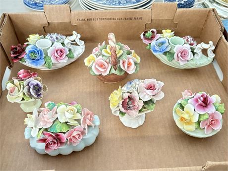 Lot Of English And Italian Delicate Elaborate Floral  Porcelain Bouquet’s