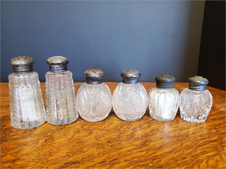 Antique Salt & Pepper Sets w/ Silver Tops