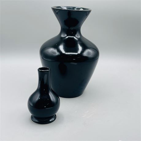 Vintage Pigeon Forge Pottery Black Glazed Vase Duo
