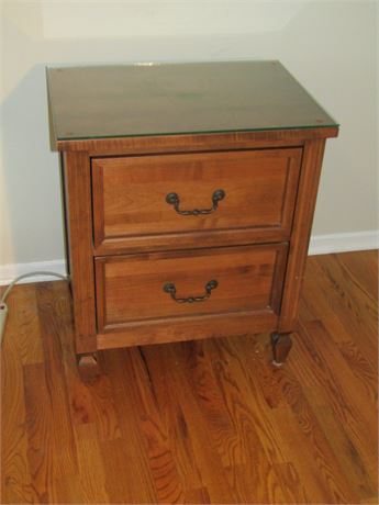 Solid Wood Night Stand with Glass Top