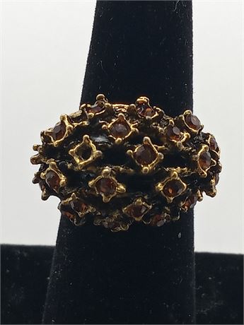Vintage Gold Looking Garnet Ring Missing One Stone