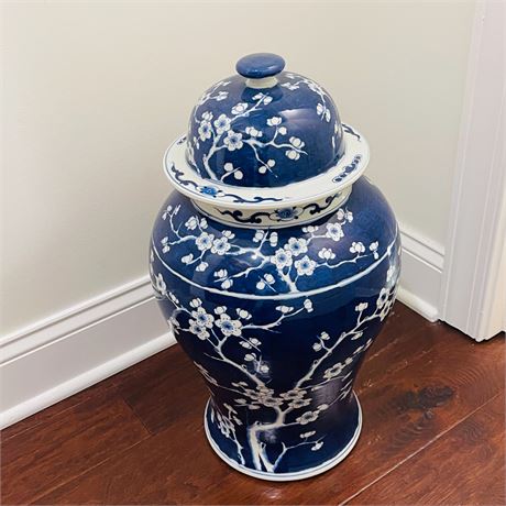 Blue & White Plum Tree Porcelain Temple Jar