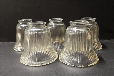 5 Vintage Clear Ribbed Bell Shaped Glass Chandelier Lamp Shades