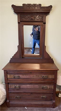 Carved Antique Dresser with Mirror