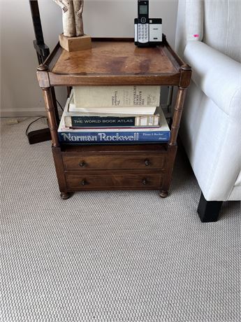 Antique Open Shelf Leather Top Side Table