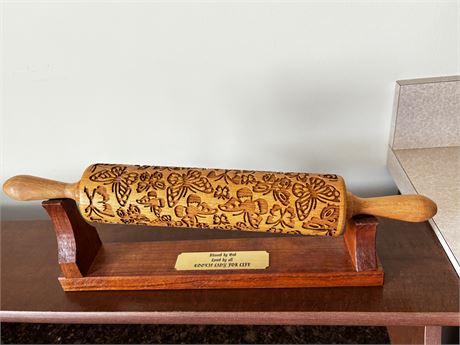 Mood For Wood Engraved And Embossed Butterfly Rolling Pin On Stand