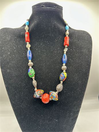 Vintage Murano Glass & Sterling Beaded Necklace