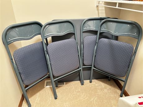 Blue Card Table And 4 Matching Padded Seat And Back Chairs Set