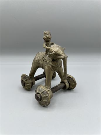 Antique Asian Hindu Bronze Temple Toy Elephant on Wheels