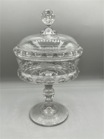Vintage Dakota Baby Thumbprint Etched Pedestal Compote with Lid