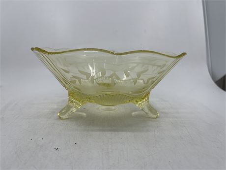 Yellow Depression Glass Etched Dish