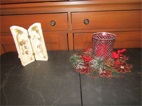 Wood Textured Nativity and Centerpiece Candle Holder
