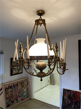 Antique Art Nouveau Chandelier-Lampe Beige Revival Opaline Shade