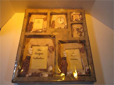 New Rustic Deluxe Crafted 6 Assorted Golf Picture Frames & Desk Clock Collection