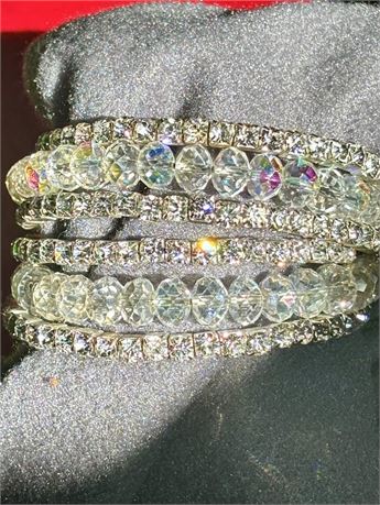 Lot Of 2 Crystal Beaded Aurora Borealis Style Wrap Bracelets Stunning!