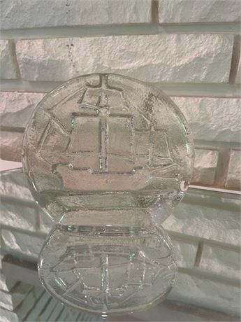Vintage Midcentury Pilgrim Glass Nautical Ship Bookend