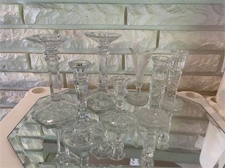 Large Lot of Crystal and Glass Candlesticks