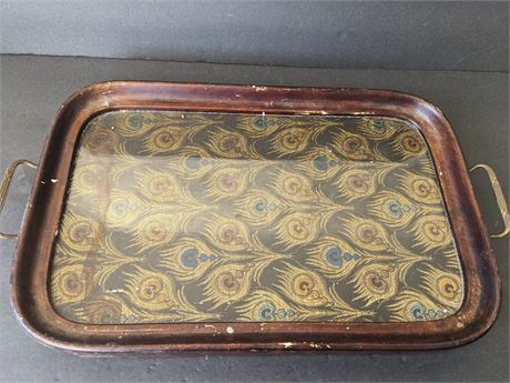 Vintage Tray with Peacock Feather Fabric