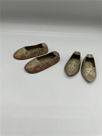 Vintage Ornate Brass Shoe Ashtray -Pair