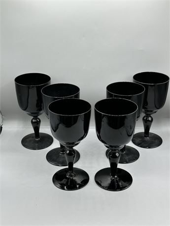 Set of 6 Vintage Black Wine Glasses