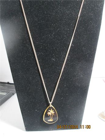 Vintage Germany 24" Gold Plated Necklace w/ Gold Palm Black Nugget Pendants