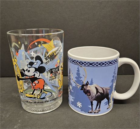 Disney 100th Aniversary Mickey Glass w/ bonus Frozen mug