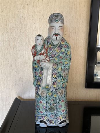 Antique 19th Century Statue of Chinese Mudman Wise Man Figurine