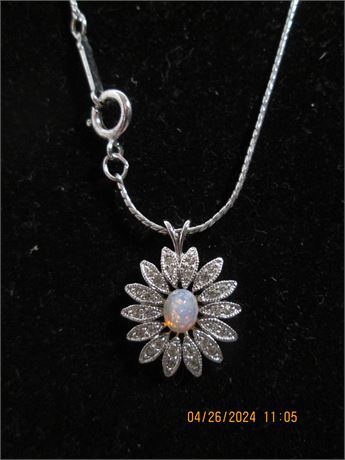 Rare D'ORLEAN Red Opal Diamond Silver Pendant 16" Necklace