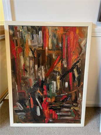 Framed Midcentury Modern Oil Painting Abstract