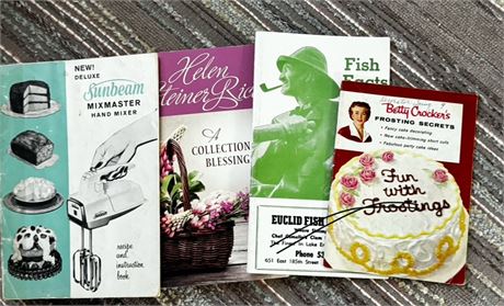 Lot Of Vintage Brochures Euclid Fish Co Betty Crocker Sunbeam Helen Steiner Rice