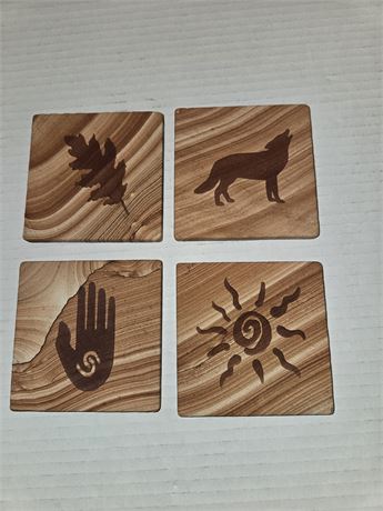 Set of 4 Carved Sandstone Coasters