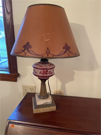 Vintage Etched Cranberry and Clear Glass Lamp