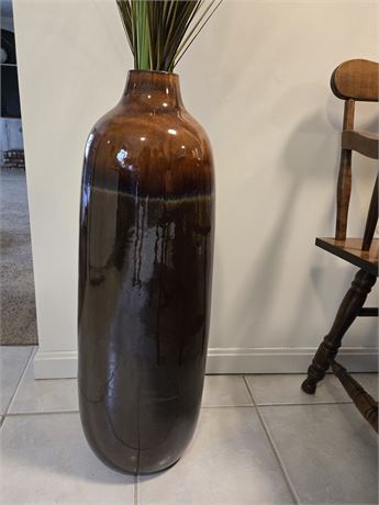 Pretty Tall Glazed Ceramic Vase w/ Greenery